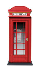 Red British phone booth isolated on transparent background. 3D illustration