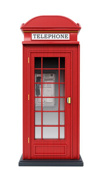 Red British phone booth isolated on transparent background. 3D illustration