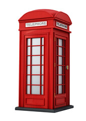 Red British phone booth isolated on transparent background. 3D illustration