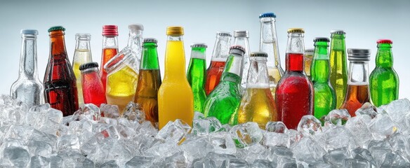 The assortment of colorful drinks in ice for refreshing summer enjoyment.