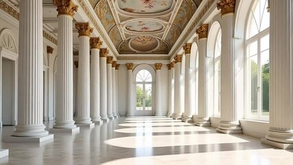 Opulent architecture features soaring columns and an intricately painted ceiling, radiating elegance and grandeur, perfect for any luxury design project. - Powered by Adobe