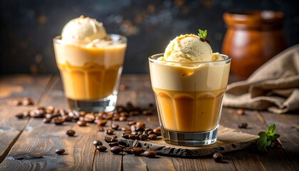 Rich Coffee Beverage Topped With Creamy Vanilla Ice Cream Delicious Dessert Treat