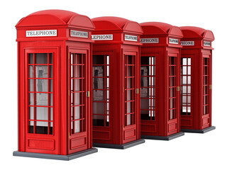 Red British phone booth isolated on transparent background. 3D illustration