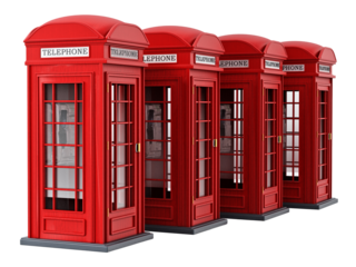Red British phone booth isolated on transparent background. 3D illustration