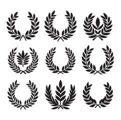 set laurel sign wreaths wings and banners for logo design set vector