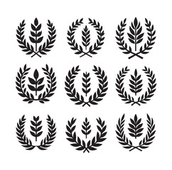 set laurel sign wreaths wings and banners for logo design set vector