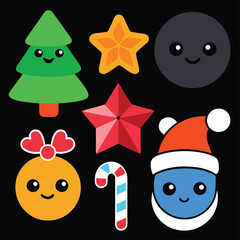 Fototapeta premium line art color vector Christmas icon set 