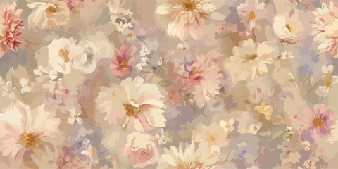Pastel Floral Elegance Seamless Pattern Soft Textured Blooms Vector Art for Fabric and Design
