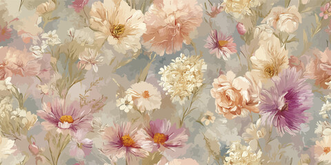Obraz na płótnie Canvas Delicate Dreamy Floral Seamless Pattern Painted Garden Vector Art for Decor and Fashion
