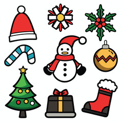 line art color vector Christmas icon set 