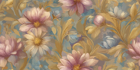 Heritage Floral Engraving Seamless Pattern William Morris Inspired Vector Print for Textiles