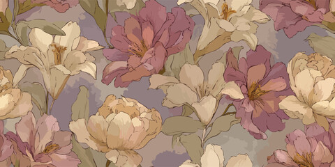 Vintage Botanical Line Art Seamless Pattern Delicate Floral Vector for Fabric and Decor