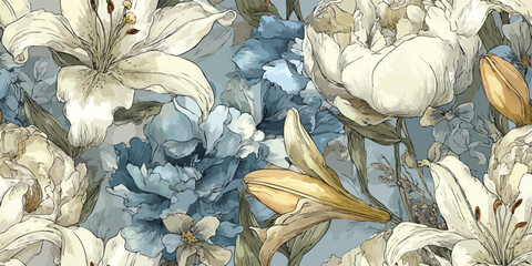 Opulent Floral Seamless Pattern Oil Painted Vector Illustration for Luxury Decor and Apparel