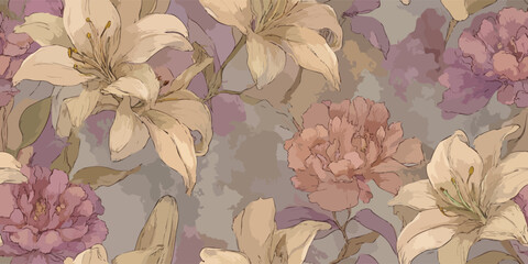 Vintage Botanical Line Art Seamless Pattern Delicate Floral Vector for Fabric and Decor