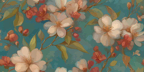 Ethereal Camellia Bloom Seamless Pattern Graceful Floral Vector Art for Home and Fashion