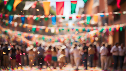 Vibrant Outdoor Festival Celebration With Colorful Flags and Crowds of People
