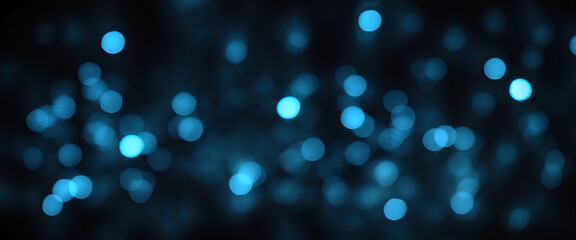 Abstract Blue Bokeh Dark Background with Glowing Circular Light Patterns
