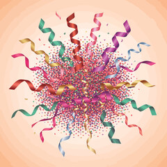 Explosion of colorful confetti and streamers celebrating a festive event