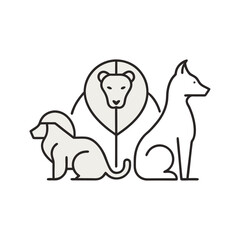 Line art Animals: lion, tiger, icon logo design
