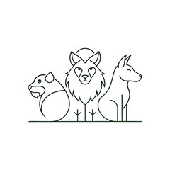 Fototapeta premium Line art Animals: lion, tiger, icon logo design