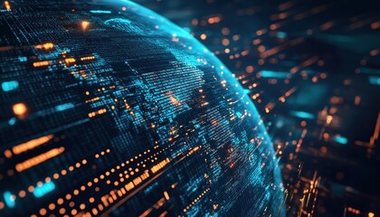 Obraz premium Digitally Generated Image Showing Globe With Binary Coding And Data Processing On Dark Background. Global Ai, Connections, Computing, And Data Processing Concept.