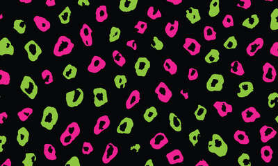Neon pink and neon green leopard print pattern on a black background, a seamless repeating pattern, a seamless repeating pattern design, a seamless overlay, in a minimalistic vector art style