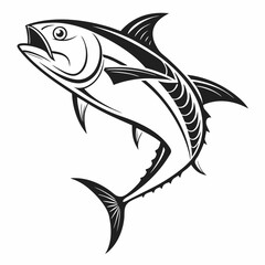 A vibrant blue tuna vector illustration captures an aquatic animal's fin and silhouette in the ocean