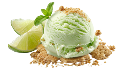 Tart Key Lime Pie Ice Cream Scoop on the Transparent Background