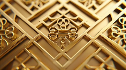 modern and artistic golden decorative element with sleek geometric shapes and engraved symmetrical patterns