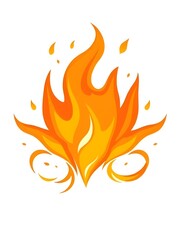 High-resolution vector flame with symmetrical pyramid shape, 15&ndash;20 layered tongues, glowing embers, and smooth gradient from red to white on a clean white background