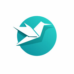 A modern vector logo of a bird in an origami style, featuring striking turquoise and white colors, perfect for innovative branding or creative designs.