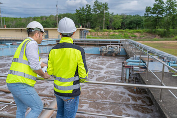 Environmental engineers work at wastewater treatment plants,Water supply engineering working at...