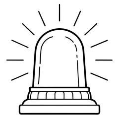 Emergency siren light in black and white outline illustration  