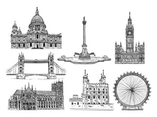 Vectro London famous landmarks illustration set