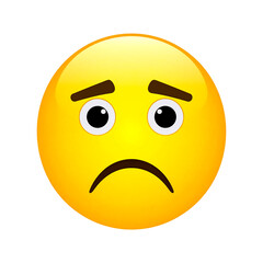 Fototapeta premium Sad yellow emoji face with downturned mouth and worried eyebrows isolated on transparent background