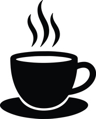 Silhouette Coffee cup with steam black and white Vector Illustration