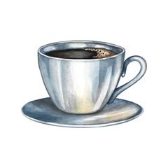 A cup of coffee. Hand-drawn watercolor illustration. Isolate. Color image. For packaging, logos, and labels. For banners, flyers, menus, posters, and more.