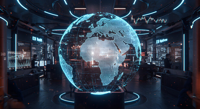 Global Network Control Center: Futuristic Tech Visualization - Powered by Adobe