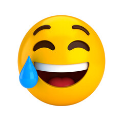 Fototapeta premium Happy laughing emoji with tear of joy isolated on transparent background