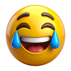 3d laughing crying emoji face with tears of joy isolated on transparent background