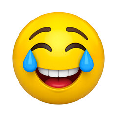 Joyful laughing emoji with tears of joy isolated on transparent background