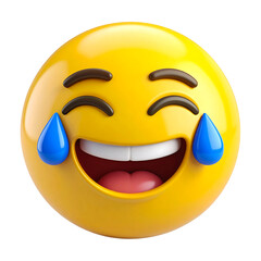 Joyful laughing emoji with tears of joy isolated on transparent background