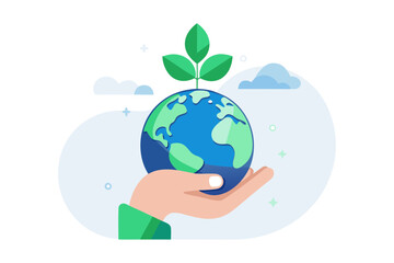 hand holding sprouting earth globe