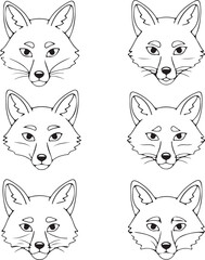 Fototapeta premium Six Elegant Fox Head Illustrations: Line Art Prints