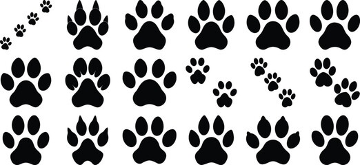Animals Footprint Tiger Silhouette Vector, on white background.