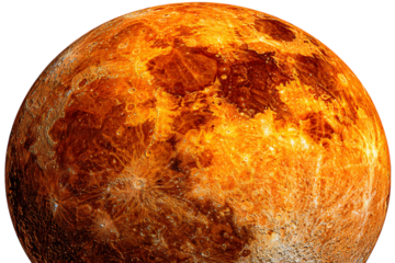 Close up view of a fiery, orange planet.