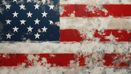 Detailed Look At Worn American Flag: A Close-Up View Of Vintage, Tattered Us Flag With Grunge Texture And Faded Colors.