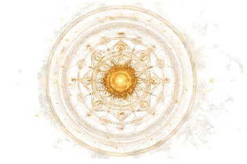 Golden mandala with glowing center, abstract art