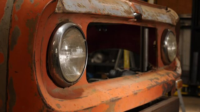 Classic truck restoration in workshop