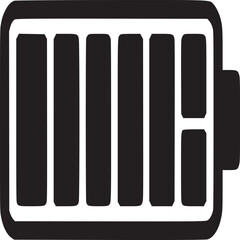 A black and white graphic of a battery with a high charge level on a white background